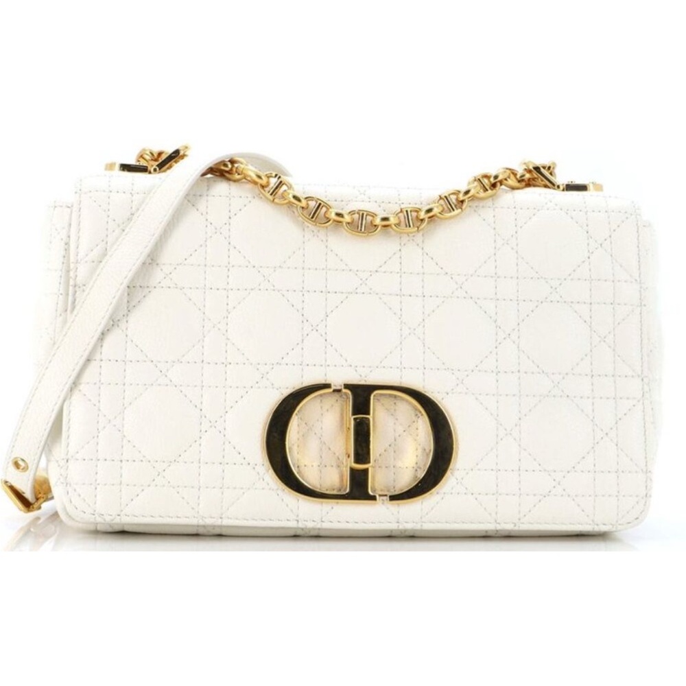 Christian Dior Medium White Caro Bag Cannage Quilt Calfskin